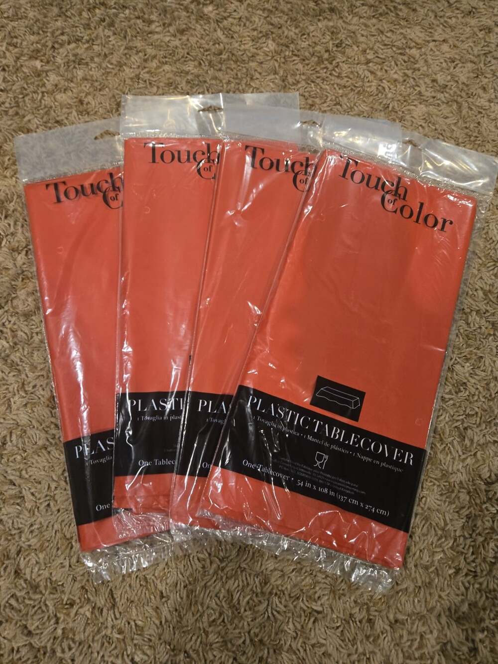 New lot of 4 touch of color plastic tablecover Red 54 in x 108 in